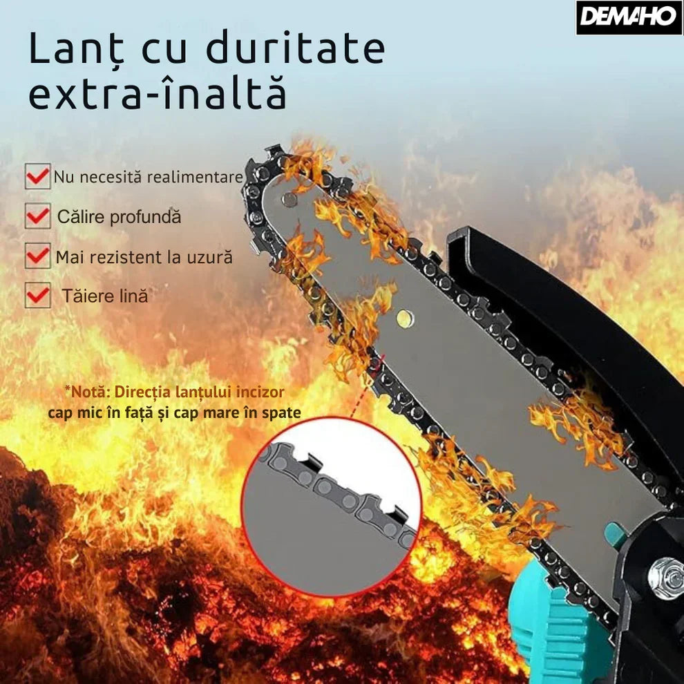 Mini Fierastrau Electric Fara Fir, cu Lant 6 inch si 2 Acumulatori 2000mah, 48 V