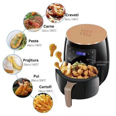 Pachet Super-Oferta! Friteuza Air Fryer 6L, 2400W + Farfurie Silicon Gratuit | Gatire Fara Ulei & Afisaj Digital