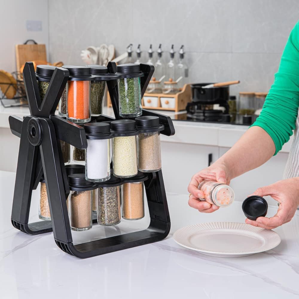 Set 18 Recipiente pentru Condimente cu Suport Rotativ 360°, 34x23 cm