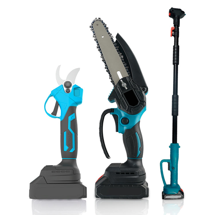 Set Foarfeca Gradina si Mini Drujba, 2 Acumulatori 48V, cu Brat 2.13m Telescopic, Unghi de Taiere Reglabil