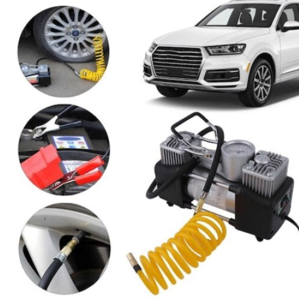 Kit Pana Auto Profesional – Compresor 12V cu 2 Cilindri, Metalic + Accesorii Complete | Rezistenta & Performanta
