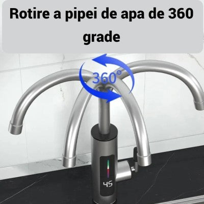 Robinet Electric Instant Inox 3000W – cu Display Digital & Rotire 360° | Apa Calda Imediata la Orice Temperatura