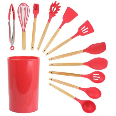 Set 12 Ustensile de Gatit din Silicon cu Maner din Bambus – Sigur & Eco-Friendly