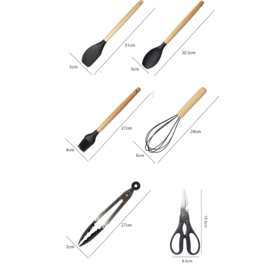 Set de 19 Ustensile de Bucatarie din Silicon cu Suport și Manere din Lemn – Practic și Elegant