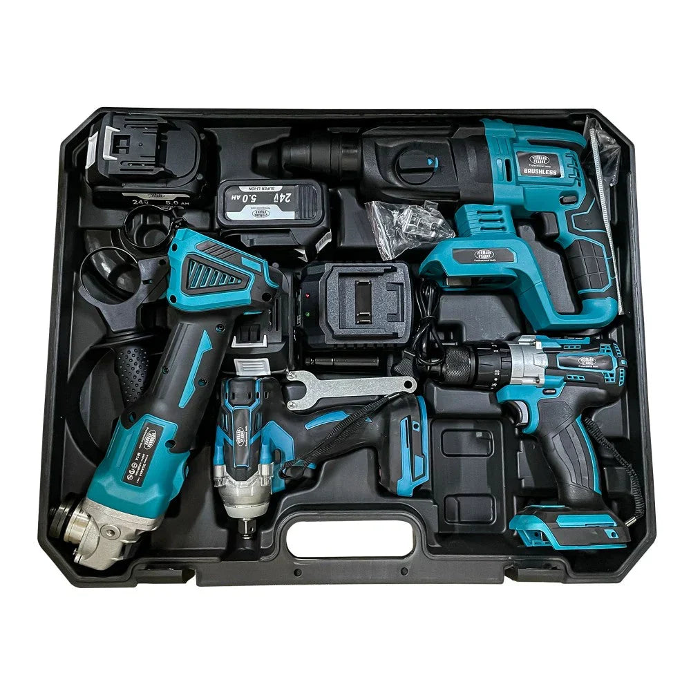 Trusa 4 Piese cu Acumulator, Autofiletanta, Rotopercutor, Polizor Unghiular, Bormasina Impact, 48V, 4Ah